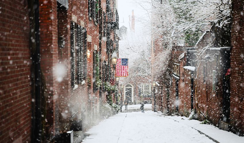 rue enneige  Boston en hiver